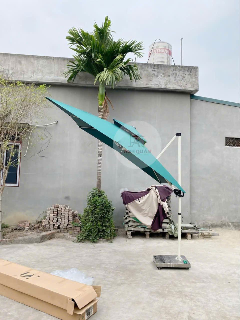 Dù hòa phát lệch tâm hệ nâng hạ màu xanh