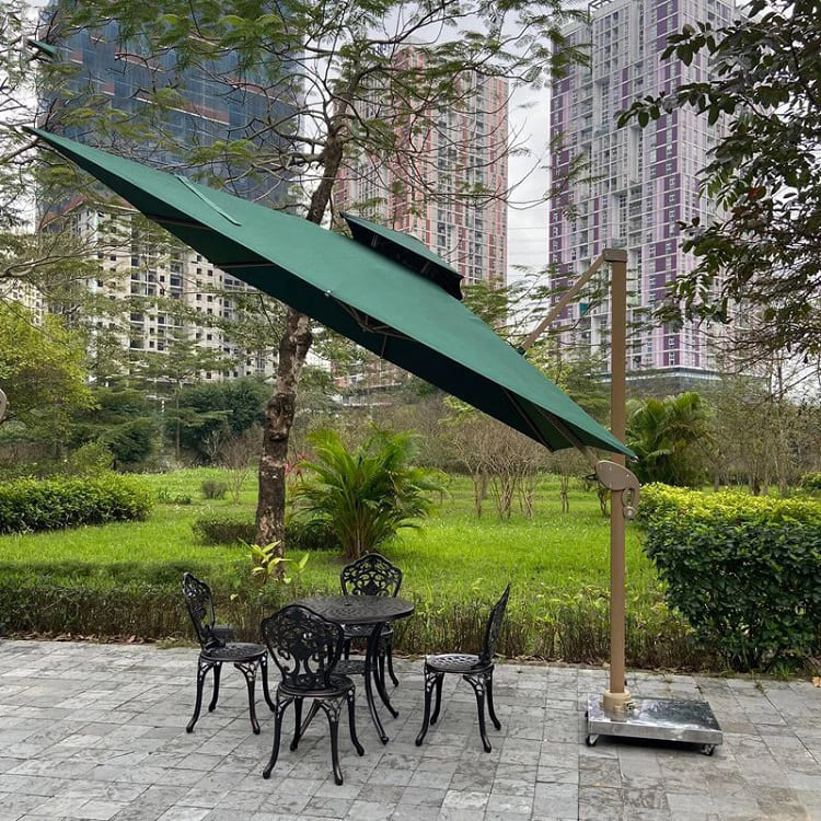 Dù hòa phát lệch tâm vuông 3m hợp kim nhôm xoay 360 màu xanh